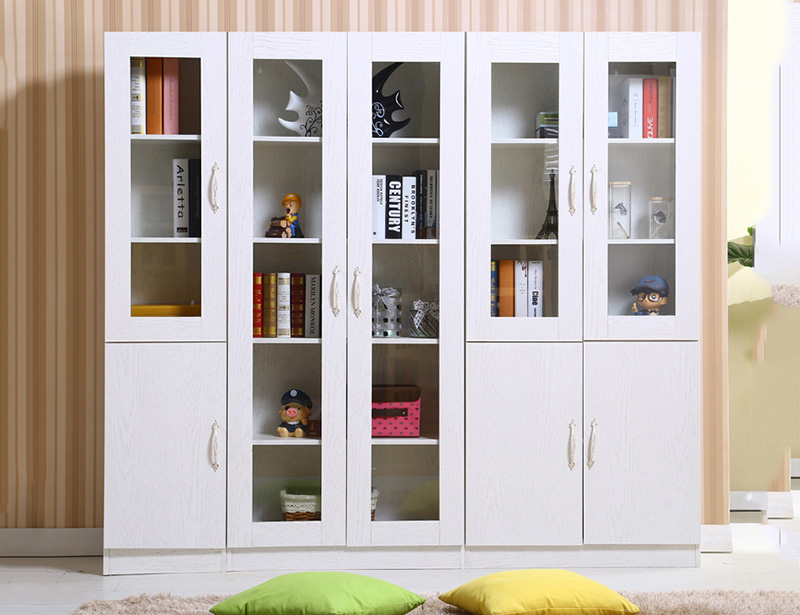 组合带门书柜板式层架柜子展示柜木质玻璃门置物柜